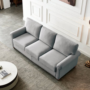English Elm Linen Fabric Upholstery Sofa With Storage Compartment - Stylish Grey 3-Seater For Modern Living Spaces W1097S00058