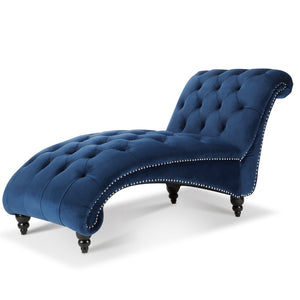 English Elm Tufted Armless Chaise Lounge with Birch Legs Deep Seat Velvet Upholstered Accent W68039272