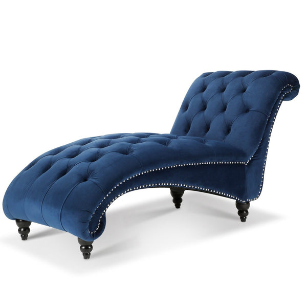 English Elm Tufted Armless Chaise Lounge with Birch Legs Deep Seat Velvet Upholstered Accent W68039272