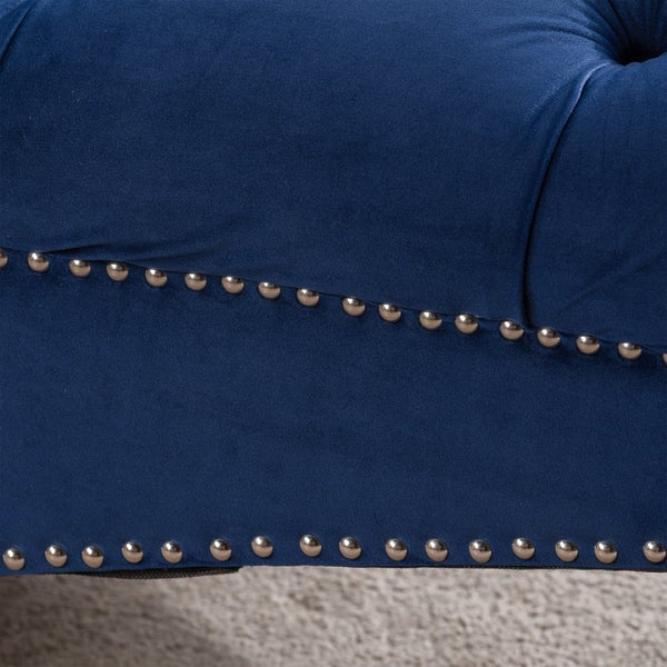 English Elm Tufted Armless Chaise Lounge with Birch Legs Deep Seat Velvet Upholstered Accent W68039272