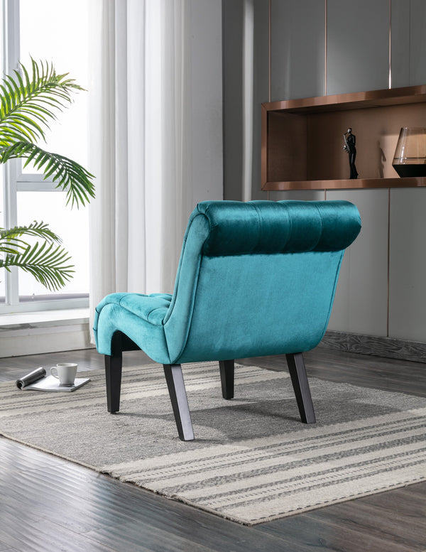 English Elm COOLMORE Velvet Armless Barrel Accent Chair with Solid Wood Frame, Plush Foam Upholstery, Stylish Living Room Seating Teal W39550125