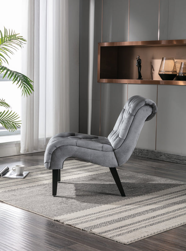 English Elm COOLMORE Velvet Armless Accent Chair with Solid Wood Frame Comfortable Upholstered Barrel Seat Silver W39550130