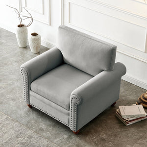 English Elm Living Room Sofa Single Seat Chair with Solid Wood Frame, Plush Polyester Upholstery, 300lb Capacity Grey W109747329