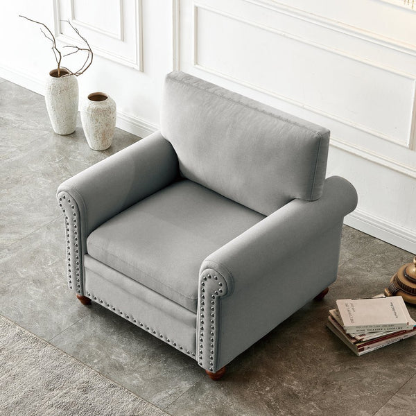 English Elm Living Room Sofa Single Seat Chair with Solid Wood Frame, Plush Polyester Upholstery, 300lb Capacity Grey W109747329