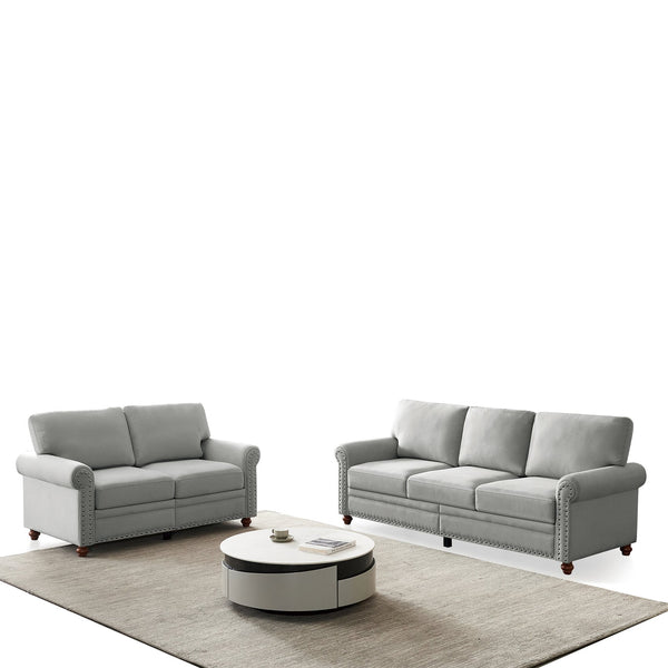 English Elm Linen Upholstered Sectional Sofa With Storage For 5 - Modern Grey Fabric & Removable Covers W1097S00060