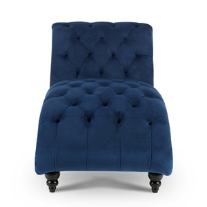 English Elm Tufted Armless Chaise Lounge with Birch Legs Deep Seat Velvet Upholstered Accent W68039272