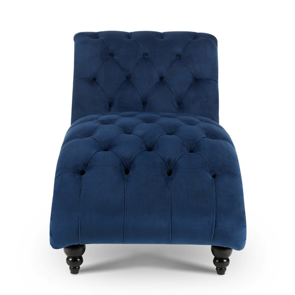 English Elm Tufted Armless Chaise Lounge with Birch Legs Deep Seat Velvet Upholstered Accent W68039272