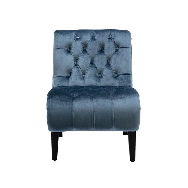 English Elm COOLMORE Velvet Armless Accent Chair with Solid Wood Frame Comfortable Upholstered Barrel Seat Light Blue W39550131