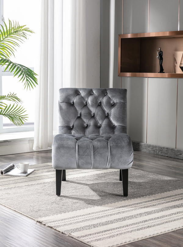 English Elm COOLMORE Velvet Armless Accent Chair with Solid Wood Frame Comfortable Upholstered Barrel Seat Silver W39550130