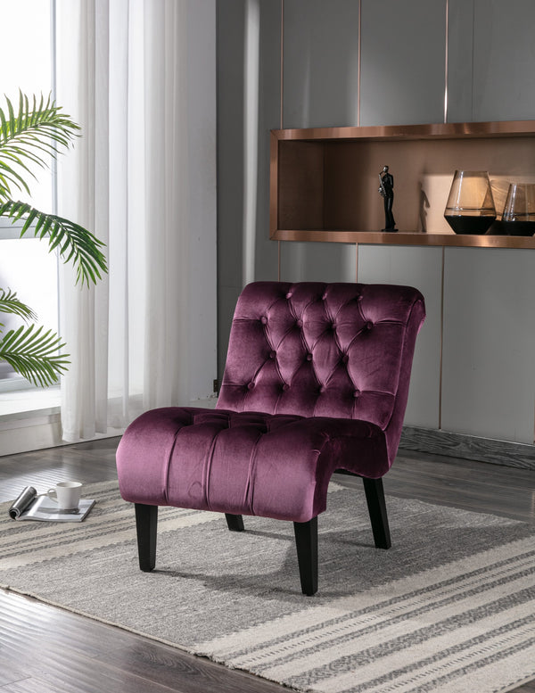 English Elm COOLMORE Velvet Armless Accent Chair with Solid Wood Frame, Curved Foam Seat for Stylish Comfort Purple W39550126