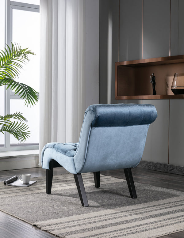 English Elm COOLMORE Velvet Armless Accent Chair with Solid Wood Frame Comfortable Upholstered Barrel Seat Light Blue W39550131