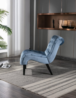 English Elm COOLMORE Velvet Armless Accent Chair with Solid Wood Frame Comfortable Upholstered Barrel Seat Light Blue W39550131