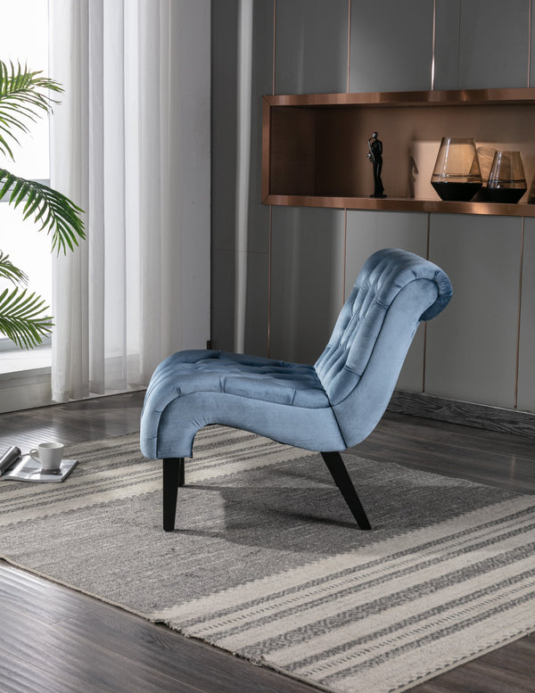 English Elm COOLMORE Velvet Armless Accent Chair with Solid Wood Frame Comfortable Upholstered Barrel Seat Light Blue W39550131