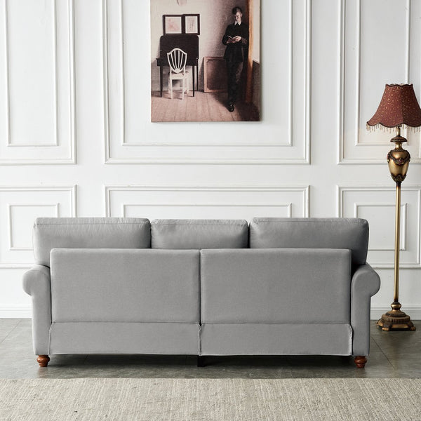 English Elm Linen Fabric Upholstery Sofa With Storage Compartment - Stylish Grey 3-Seater For Modern Living Spaces W1097S00058