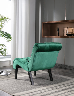 English Elm COOLMORE Velvet Armless Accent Chair with Solid Wood Frame, Curved Foam Seat for Stylish Comfort Green W39550124