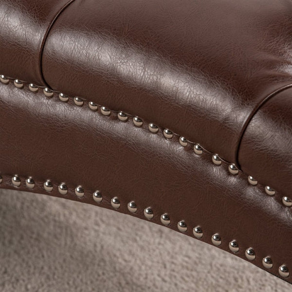 English Elm Tufted Armless Chaise Lounge with Birch Legs Deep Seat Velvet Upholstered Accent Dark Brown W68039273