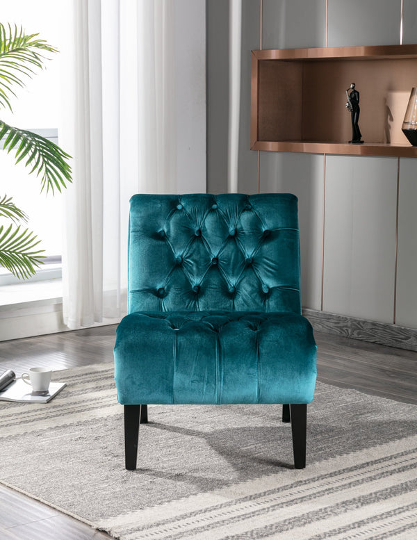 English Elm COOLMORE Velvet Armless Accent Chair with Solid Wood Frame, Curved Foam Seat for Stylish Comfort Teal W39550125