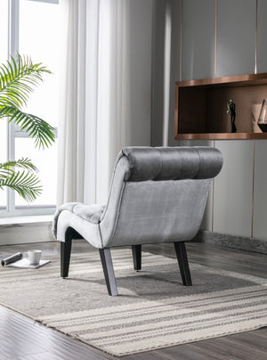 English Elm COOLMORE Velvet Armless Accent Chair with Solid Wood Frame Comfortable Upholstered Barrel Seat Silver W39550130