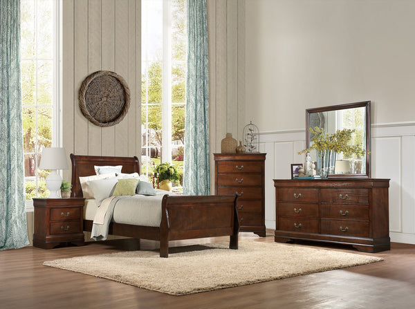 English Elm Traditional Mayville Dresser with Brown Cherry Okume Veneer, Antique Brass Handles, Classic Style Brown Mix 60.5 L x 18.5 W x 36 H B011134284