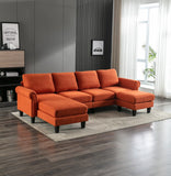 Hearth and Haven Symphony 4-Piece U-Shaped Modular Sectional Sofa with Ottoman and Reversible, Orange W395S00056