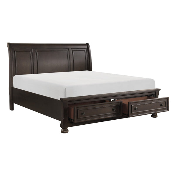 English Elm Grayish Brown Sleigh Platform Bed Eastern King with Footboard Storage Drawers B011S00236