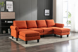 Hearth and Haven Symphony 4-Piece U-Shaped Modular Sectional Sofa with Ottoman and Reversible, Orange W395S00056