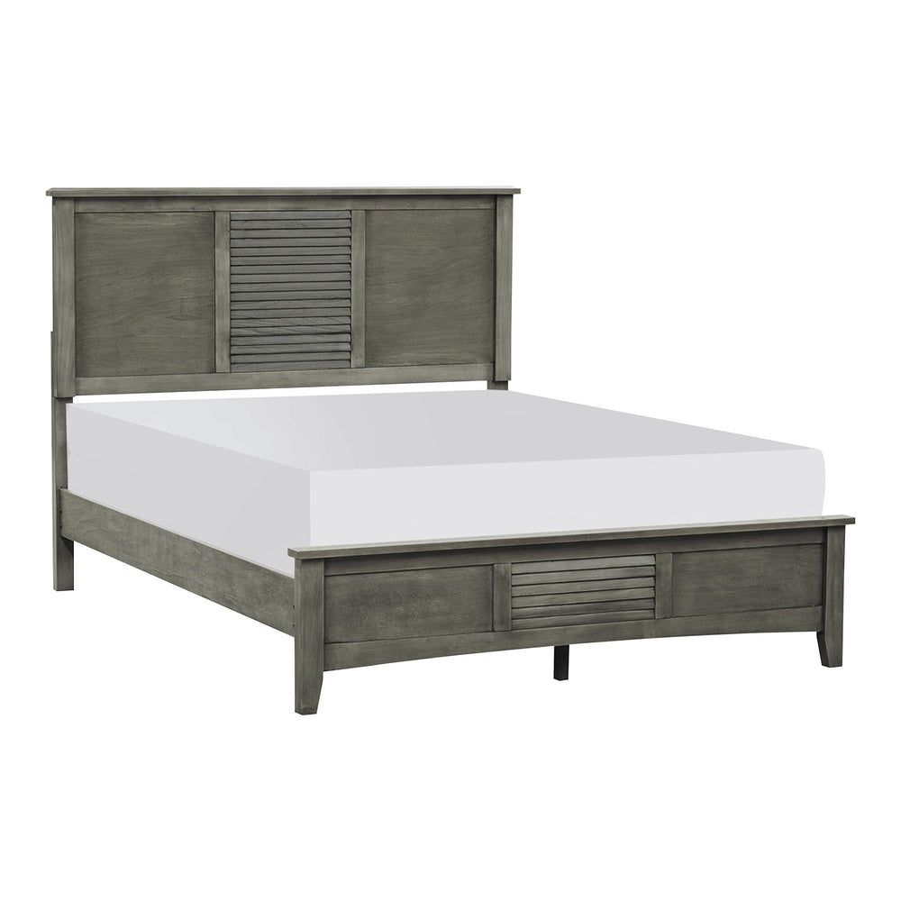 English Elm Cool Gray Finish Full Size Bed With Louvered Headboard - Modern Transitional Bedroom Furniture Set B011S00892