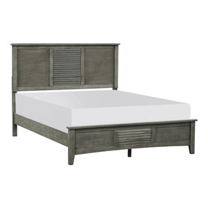 English Elm Cool Gray Finish Full Size Bed With Louvered Headboard - Modern Transitional Bedroom Furniture Set B011S00892