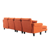 Hearth and Haven Symphony 4-Piece U-Shaped Modular Sectional Sofa with Ottoman and Reversible, Orange W395S00056