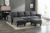 Hearth and Haven Symphony 4-Piece U-Shaped Modular Sectional Sofa with Ottoman and Reversible, Grey W395S00058