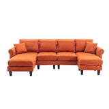 Hearth and Haven Symphony 4-Piece U-Shaped Modular Sectional Sofa with Ottoman and Reversible, Orange W395S00056