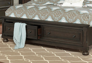 English Elm Grayish Brown Sleigh Platform Bed Eastern King with Footboard Storage Drawers B011S00236