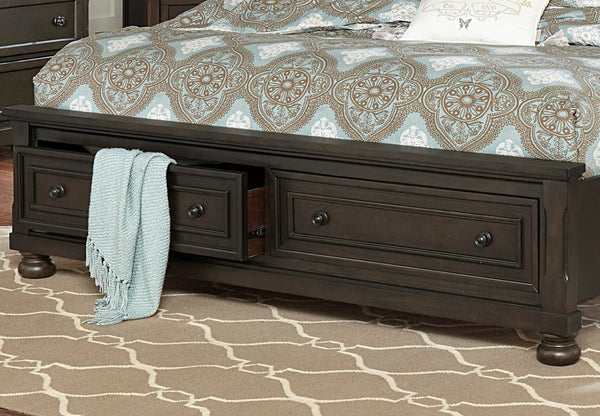 English Elm Grayish Brown Sleigh Platform Bed Eastern King with Footboard Storage Drawers B011S00236