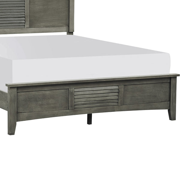 English Elm Transitional Queen Bed with Louvered Headboard in Cool Finish over Birch Veneer, Modern Accent Gray 67.5 L x 29.75 W x 4.5 H B011S00154