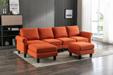 Hearth and Haven Symphony 4-Piece U-Shaped Modular Sectional Sofa with Ottoman and Reversible, Orange W395S00056