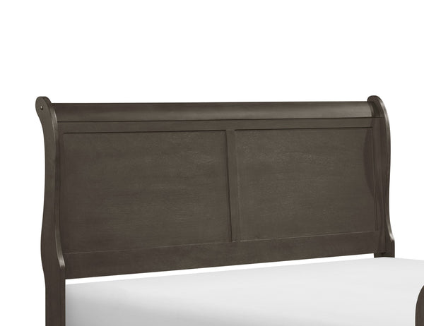 English Elm Stained Gray Mayville Queen Sleigh Bed — Louis Philippe Inspired Traditional Design, Solid Craftsmanship, 62.5"W x 89.5"L B011S00150