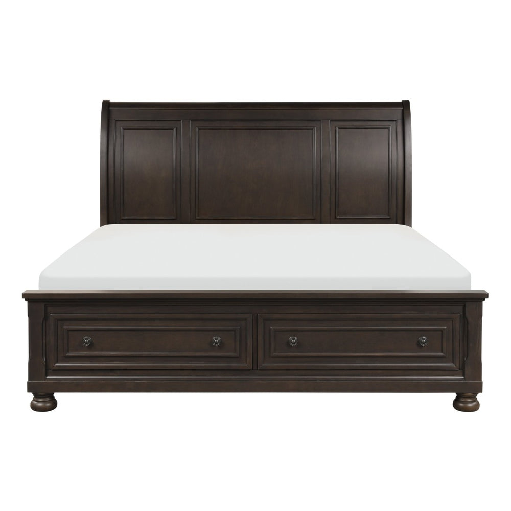 English Elm Grayish Brown Sleigh Bed California King Footboard Storage Drawers Transitional Wood Frame B011S00237