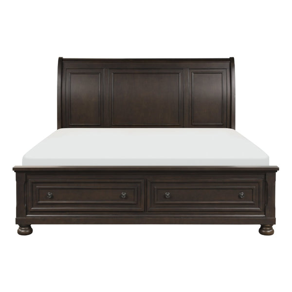 English Elm Grayish Brown Sleigh Bed California King Footboard Storage Drawers Transitional Wood Frame B011S00237