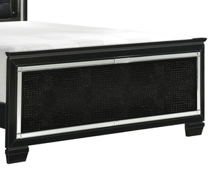English Elm Black Allura Queen Bed with LED Backlit Tufted Headboard, Beveled Mirror Frame, Faux Alligator Embossed Panels Black 70 L x 38.25 W x 4.5 H B011S00153