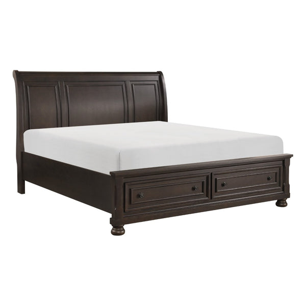 English Elm Grayish Brown Sleigh Platform Bed Eastern King with Footboard Storage Drawers B011S00236