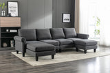 Hearth and Haven Symphony 4-Piece U-Shaped Modular Sectional Sofa with Ottoman and Reversible, Grey W395S00058