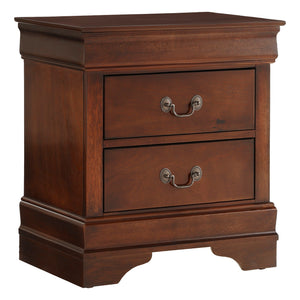 English Elm Classic Mayville Nightstand Brown Cherry Finish with Okume Veneer Antique Brass Handles, 2 Drawers 23.75"H B01155850