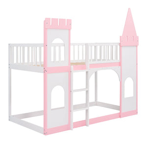 English Elm Twin Over Castle Bunk Bed Solid Pine Frame Kids Playroom Storybook Design LT000799AAH