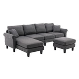 Hearth and Haven Symphony 4-Piece U-Shaped Modular Sectional Sofa with Ottoman and Reversible, Grey W395S00058