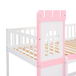 English Elm Twin Over Castle Bunk Bed Solid Pine Frame Kids Playroom Storybook Design LT000799AAH