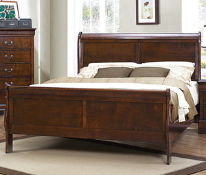 English Elm Brown Mayville Queen Sleigh Bed in Burnished Cherry Finish — Louis Philippe Elegance, Solid Craftsmanship, Classic Appeal B011S00149