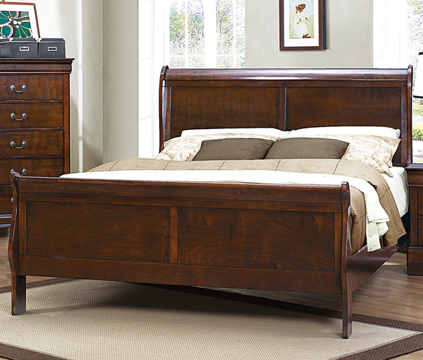 English Elm Brown Mayville Queen Sleigh Bed in Burnished Cherry Finish — Louis Philippe Elegance, Solid Craftsmanship, Classic Appeal B011S00149