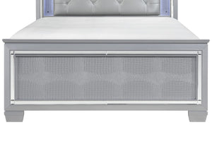 English Elm Glam Silver King Bed Led Headboard Faux Leather Tufted Alligator Panel Frame B011S02275