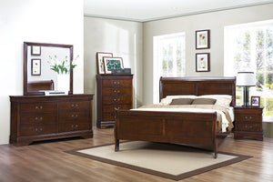 English Elm Brown Mayville Queen Sleigh Bed in Burnished Cherry Finish — Louis Philippe Elegance, Solid Craftsmanship, Classic Appeal B011S00149
