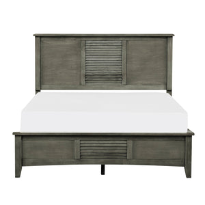 English Elm Cool Gray Finish Full Size Bed With Louvered Headboard - Modern Transitional Bedroom Furniture Set B011S00892